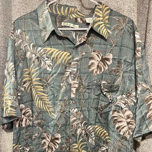 Batek Bay Men's Hawaiian Palm Print Green Short-Sleeved 100% Rayon Shirt XXL